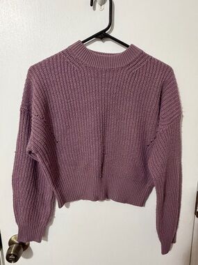 Garage Cropped Knit Sweater Mauve Purple Balloon Sleeve Size XS Cozy